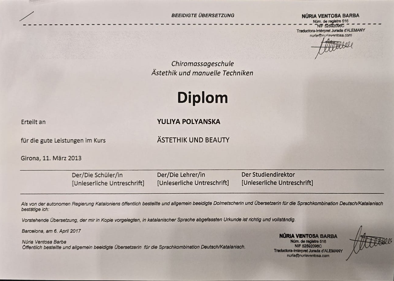 Chiromassageschule Diplom - Ästhetik und manuelle Techniken